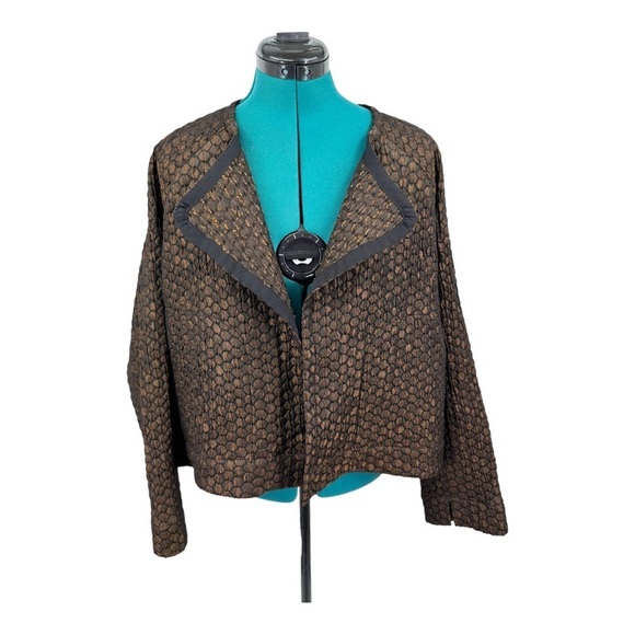 Zero + Maria Cornejo LEO EVE SMOCKED BOMBER TEXTURED JACKET IN BLACK/ BRONZE - Picture 8 of 13